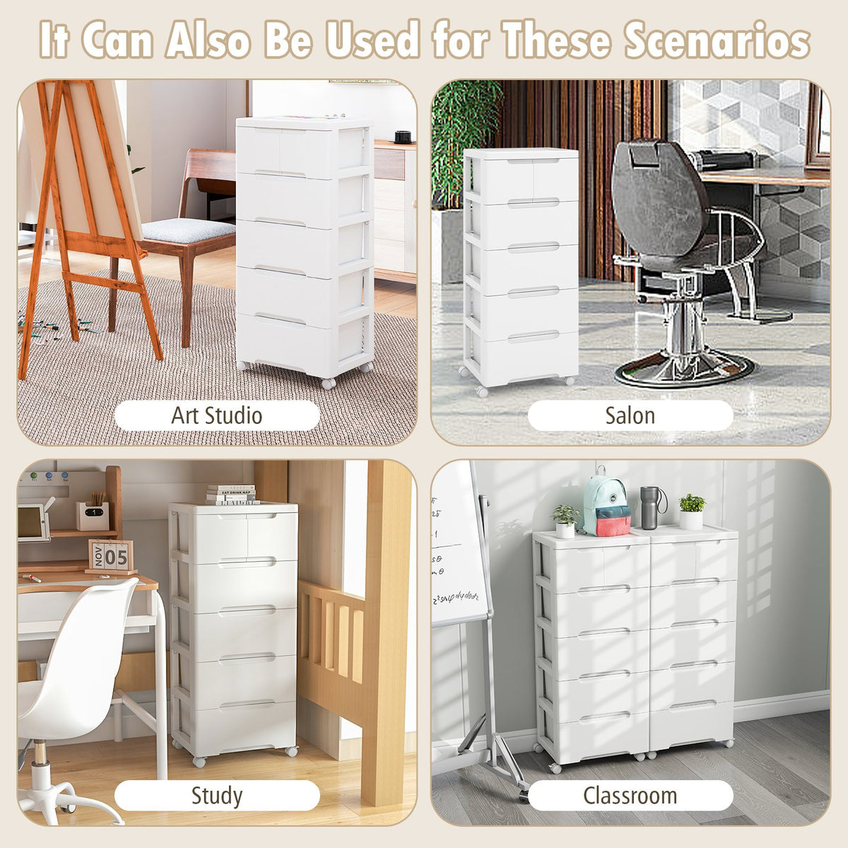 Rolling Storage Cabinet with Universal Wheels and 5/6/7 Drawers-6-Drawer view 9