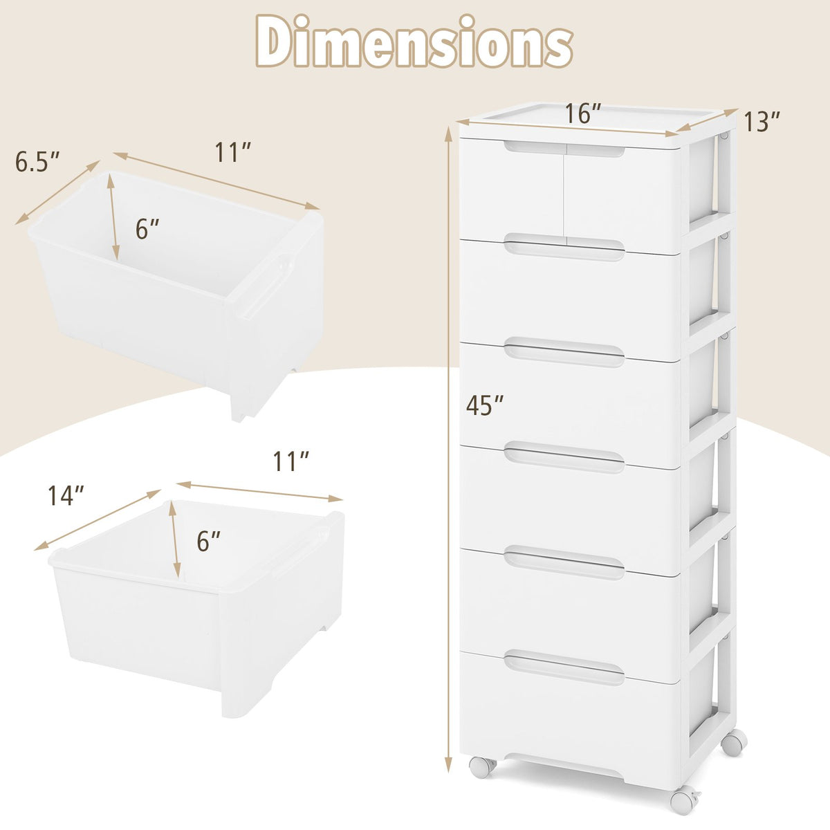 Rolling Storage Cabinet with Universal Wheels and 5/6/7 Drawers-7-Drawer view 4