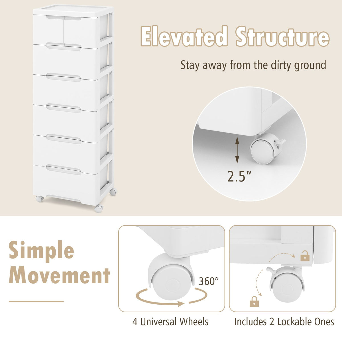 Rolling Storage Cabinet with Universal Wheels and 5/6/7 Drawers-7-Drawer view 8