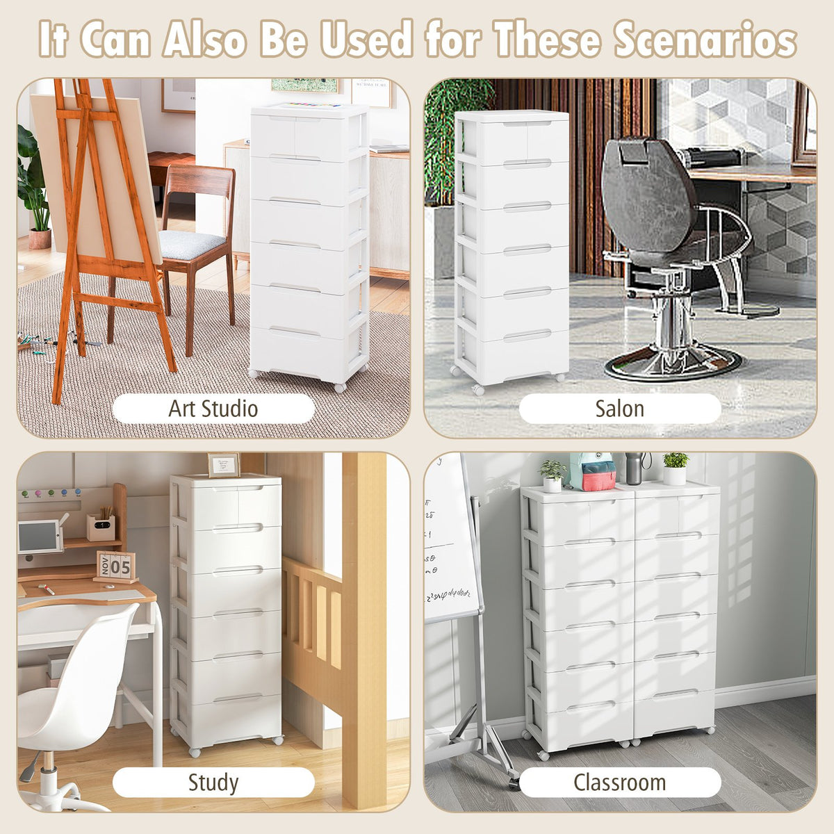 Rolling Storage Cabinet with Universal Wheels and 5/6/7 Drawers-7-Drawer view 9