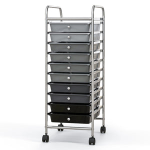 10 Drawer Rolling Storage Cart Organizer with 4 Universal Casters-Gradient Gray view 4