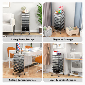 10 Drawer Rolling Storage Cart Organizer with 4 Universal Casters-Gradient Gray view 8
