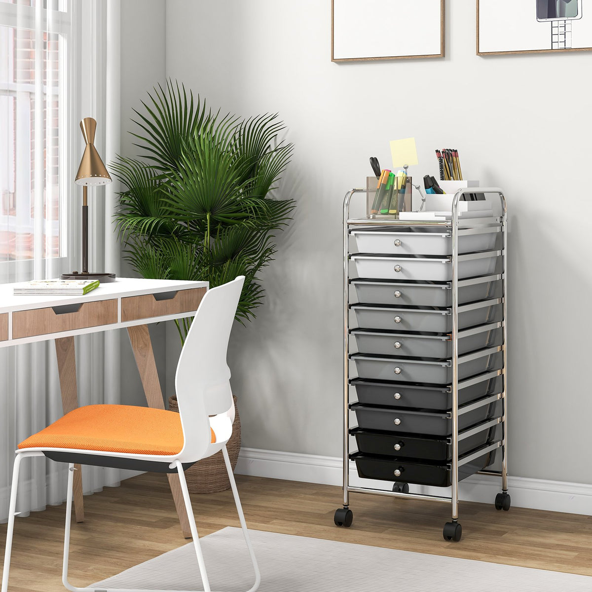 10 Drawer Rolling Storage Cart Organizer with 4 Universal Casters-Gradient Gray view 9