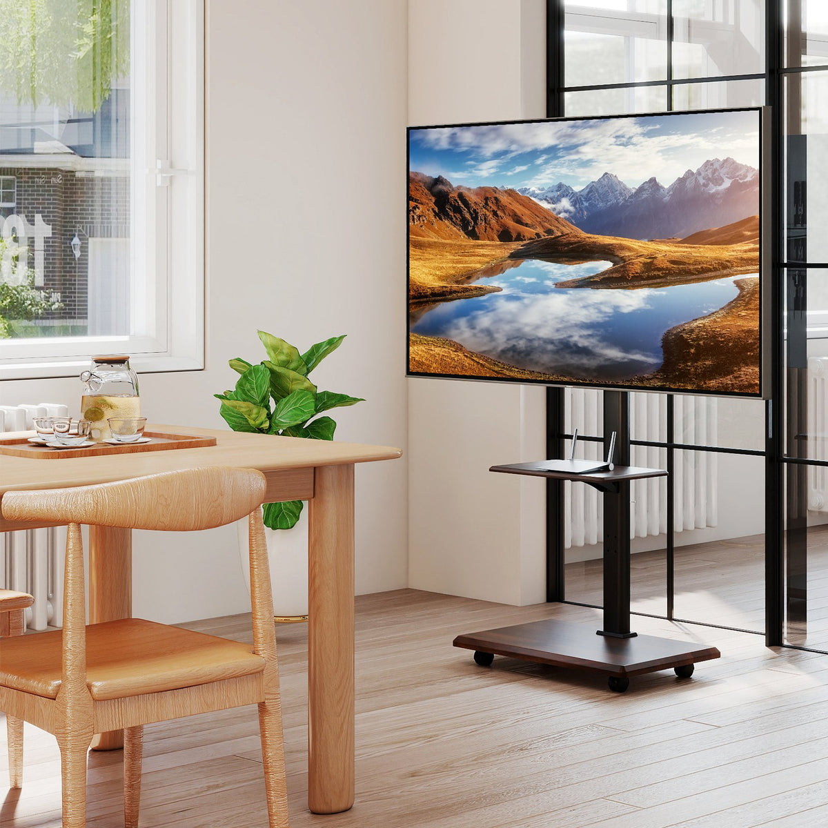 Rolling TV Stand on Wheels Mobile TV Cart for 32-75 Inch TVs Portable AV Cart-Black view 2