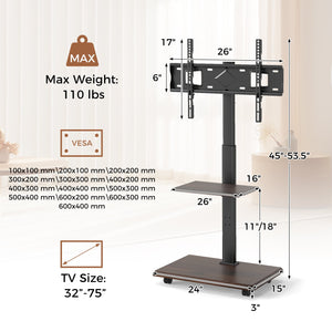 Rolling TV Stand on Wheels Mobile TV Cart for 32-75 Inch TVs Portable AV Cart-Black view 5