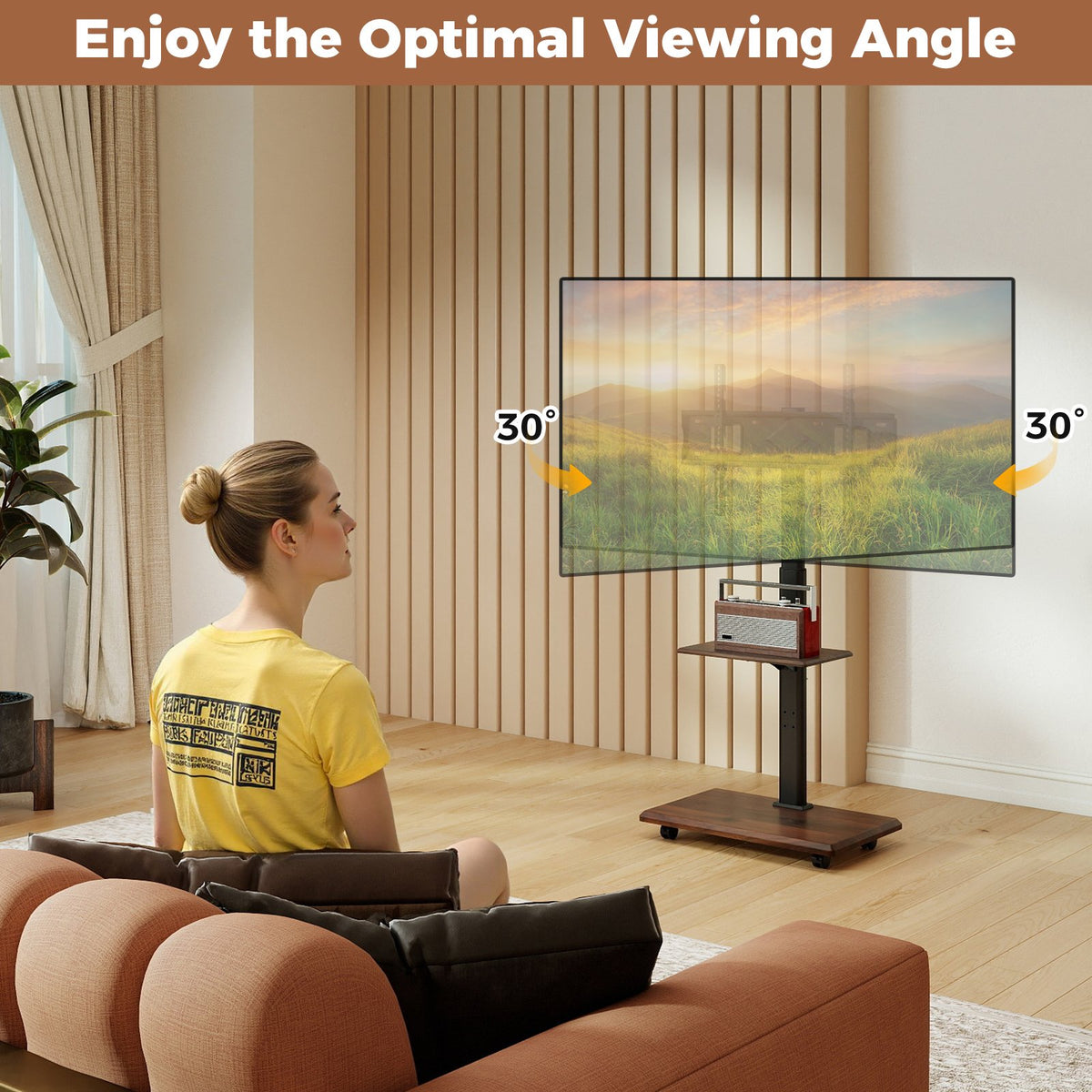 Rolling TV Stand on Wheels Mobile TV Cart for 32-75 Inch TVs Portable AV Cart-Black view 7