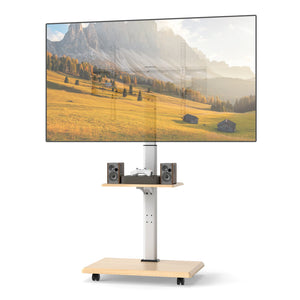 Rolling TV Stand on Wheels Mobile TV Cart for 32-75 Inch TVs Portable AV Cart-Natural view 4