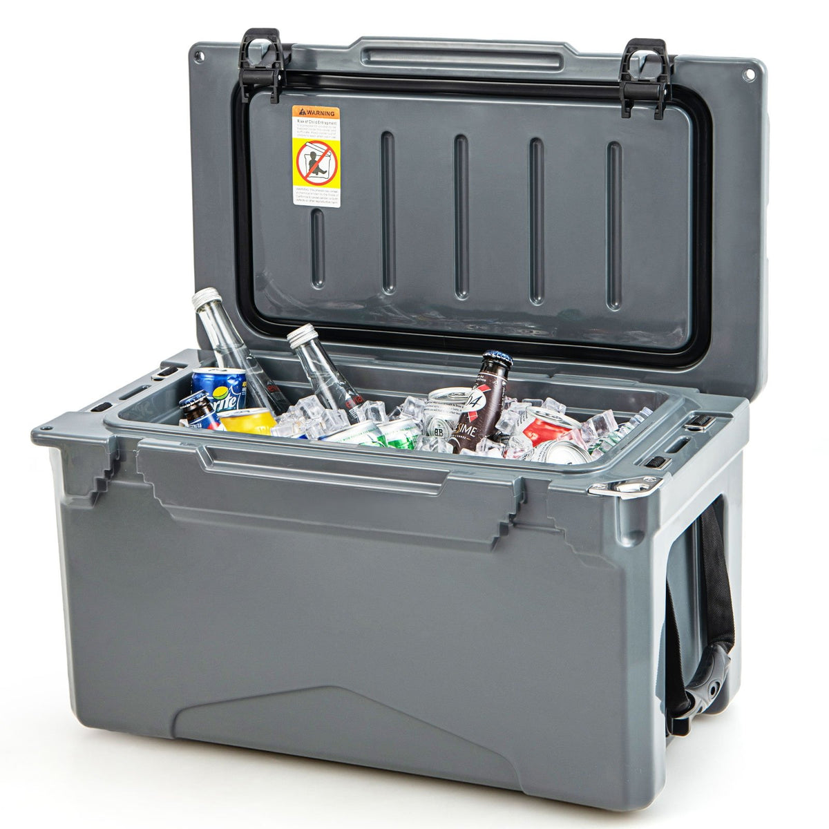 Rotomolded Cooler with Integrated Cup Holders and Bottle Opener-Gray view 4