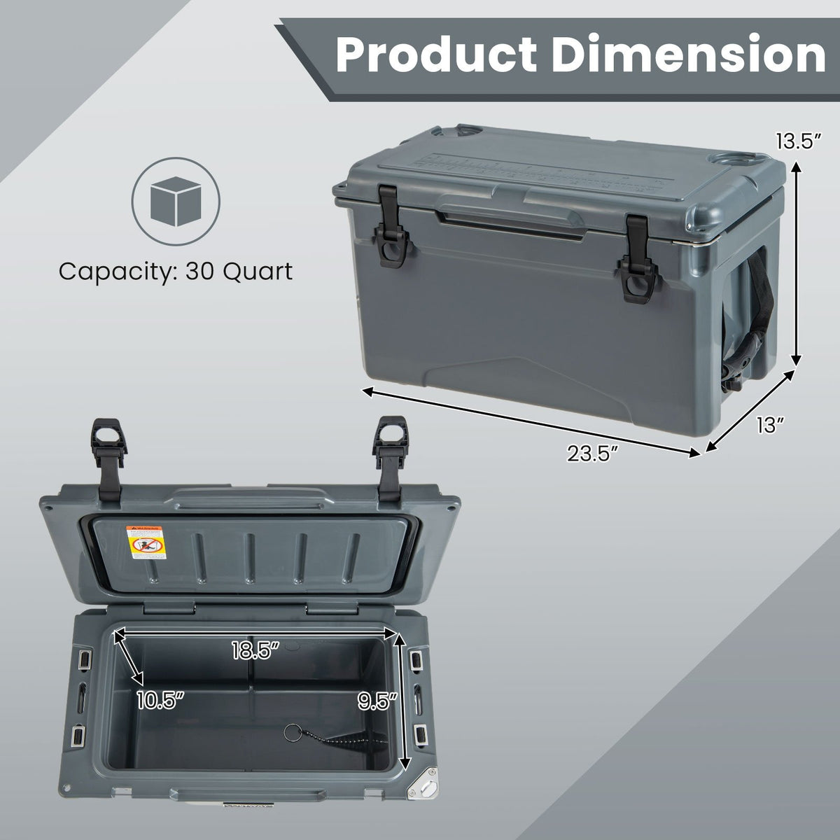 Rotomolded Cooler with Integrated Cup Holders and Bottle Opener-Gray view 5