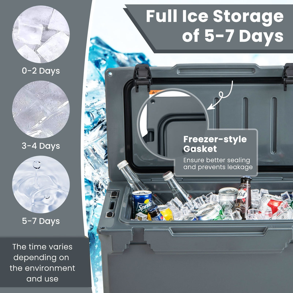 Rotomolded Cooler with Integrated Cup Holders and Bottle Opener-Gray view 6