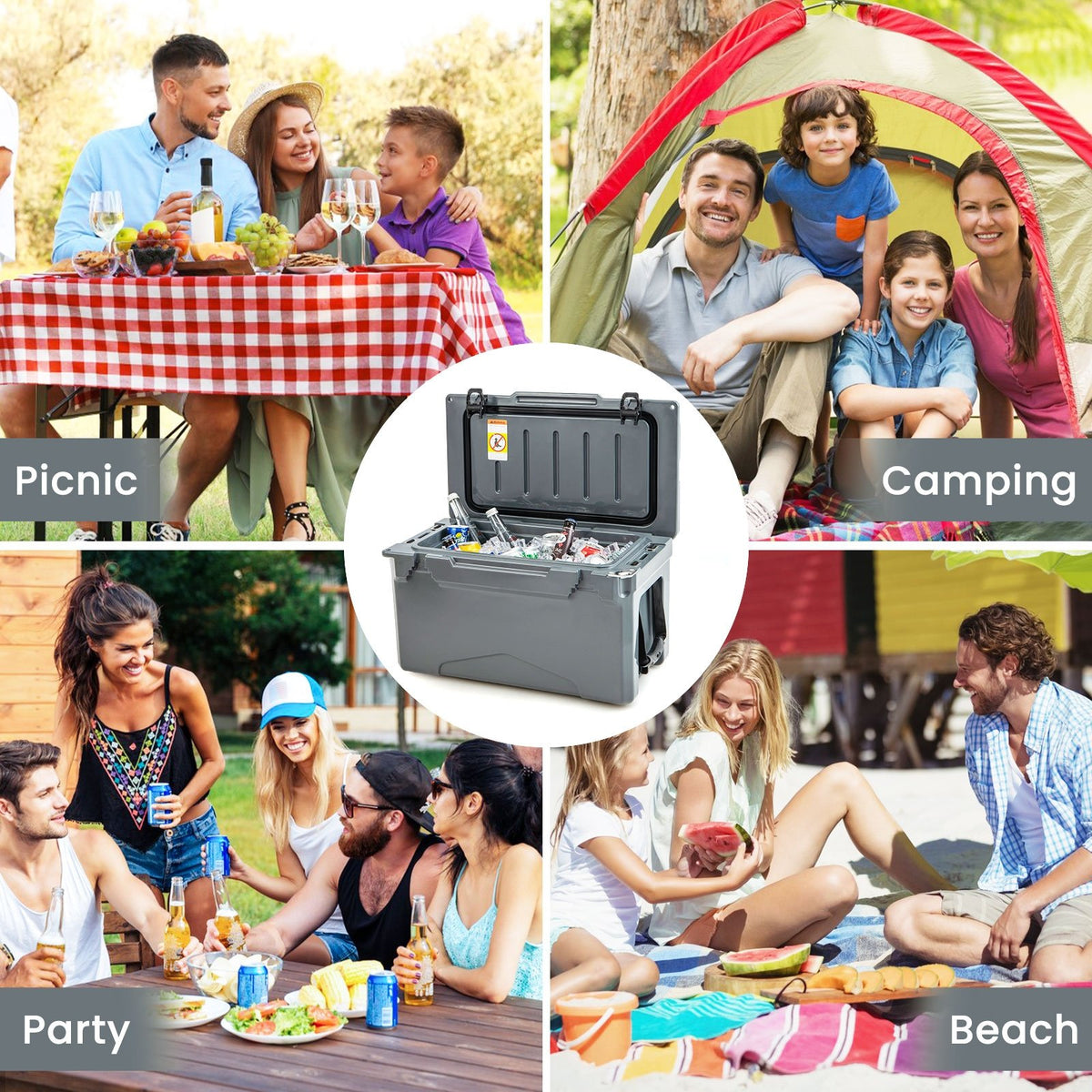 Rotomolded Cooler with Integrated Cup Holders and Bottle Opener-Gray view 9