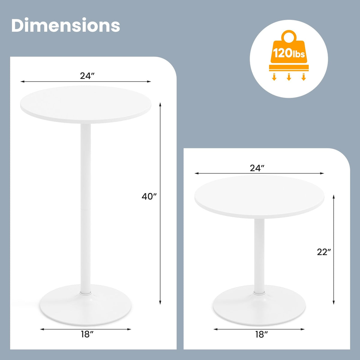Round Bistro Table 40 Inch Bar Height Tall Coffee Cocktail Table-Set of 1 view 5