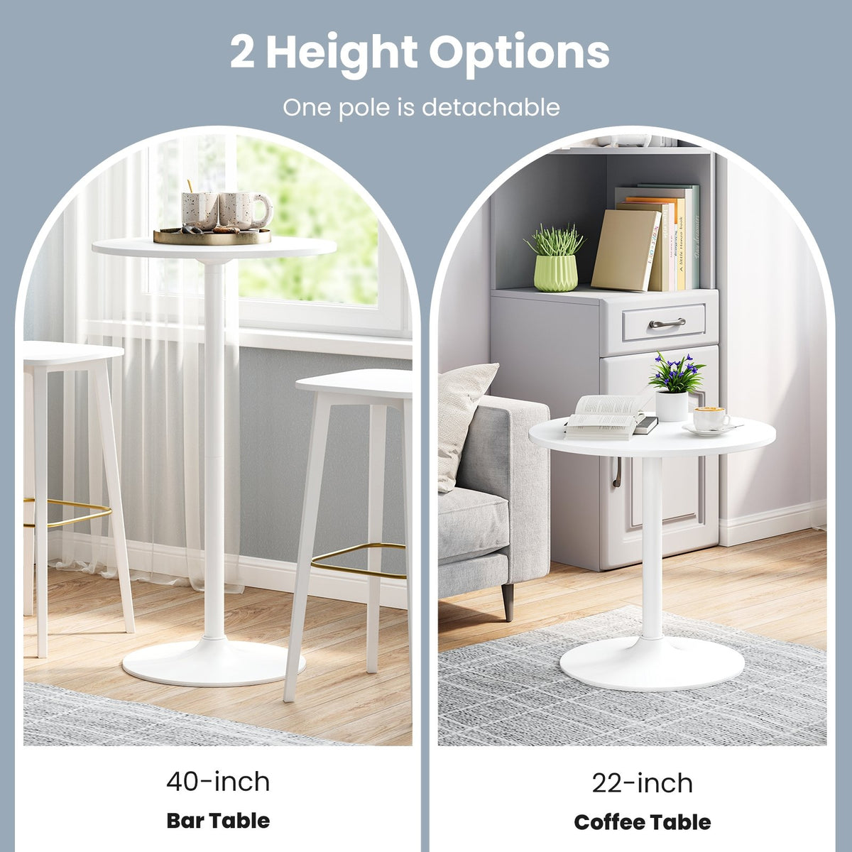 Round Bistro Table 40 Inch Bar Height Tall Coffee Cocktail Table-Set of 2 view 8