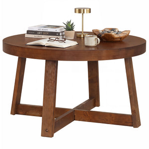 Round Coffee Table for Living Room 30 inch Farmhouse Accent Table with Study Rubber Wood Legs-Walnut view 4