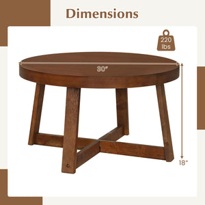 Round Coffee Table for Living Room 30 inch Farmhouse Accent Table with Study Rubber Wood Legs-Walnut view 5