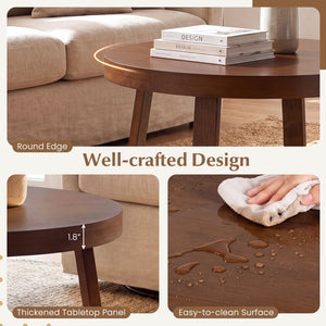 Round Coffee Table for Living Room 30 inch Farmhouse Accent Table with Study Rubber Wood Legs-Walnut view 8