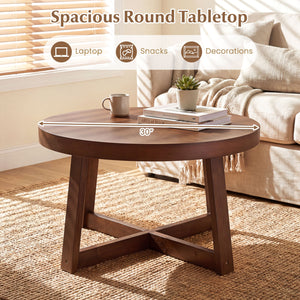 Round Coffee Table for Living Room 30 inch Farmhouse Accent Table with Study Rubber Wood Legs-Walnut view 9