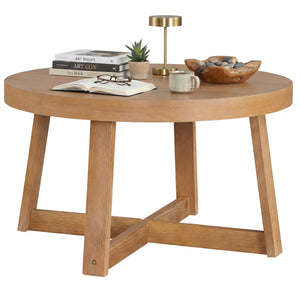 Round Coffee Table for Living Room 30 inch Farmhouse Accent Table with Study Rubber Wood Legs-Yellow view 4