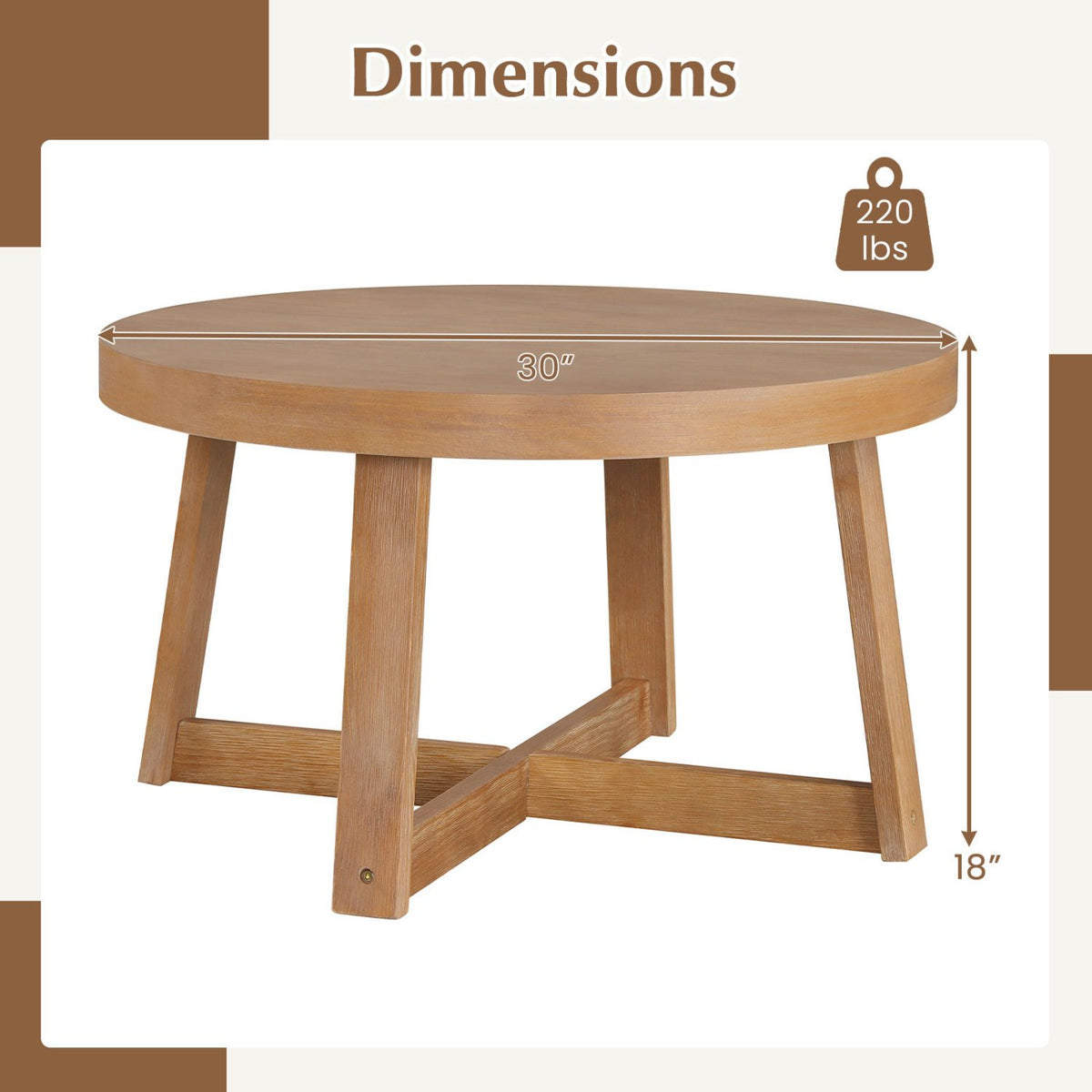 Round Coffee Table for Living Room 30 inch Farmhouse Accent Table with Study Rubber Wood Legs-Yellow view 5