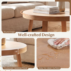 Round Coffee Table for Living Room 30 inch Farmhouse Accent Table with Study Rubber Wood Legs-Yellow view 7