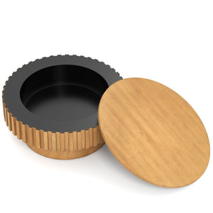 Round Coffee Table with Storage Modern Wooden Drum Coffee Table with Hidden Compartment-Natural view 4
