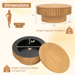 Round Coffee Table with Storage Modern Wooden Drum Coffee Table with Hidden Compartment-Natural view 5