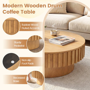 Round Coffee Table with Storage Modern Wooden Drum Coffee Table with Hidden Compartment-Natural view 6