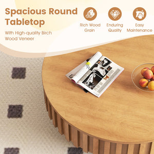 Round Coffee Table with Storage Modern Wooden Drum Coffee Table with Hidden Compartment-Natural view 8