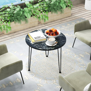 Round Coffee Table with Thickened Tabletop and Metal Tripod Legs-Black view 3