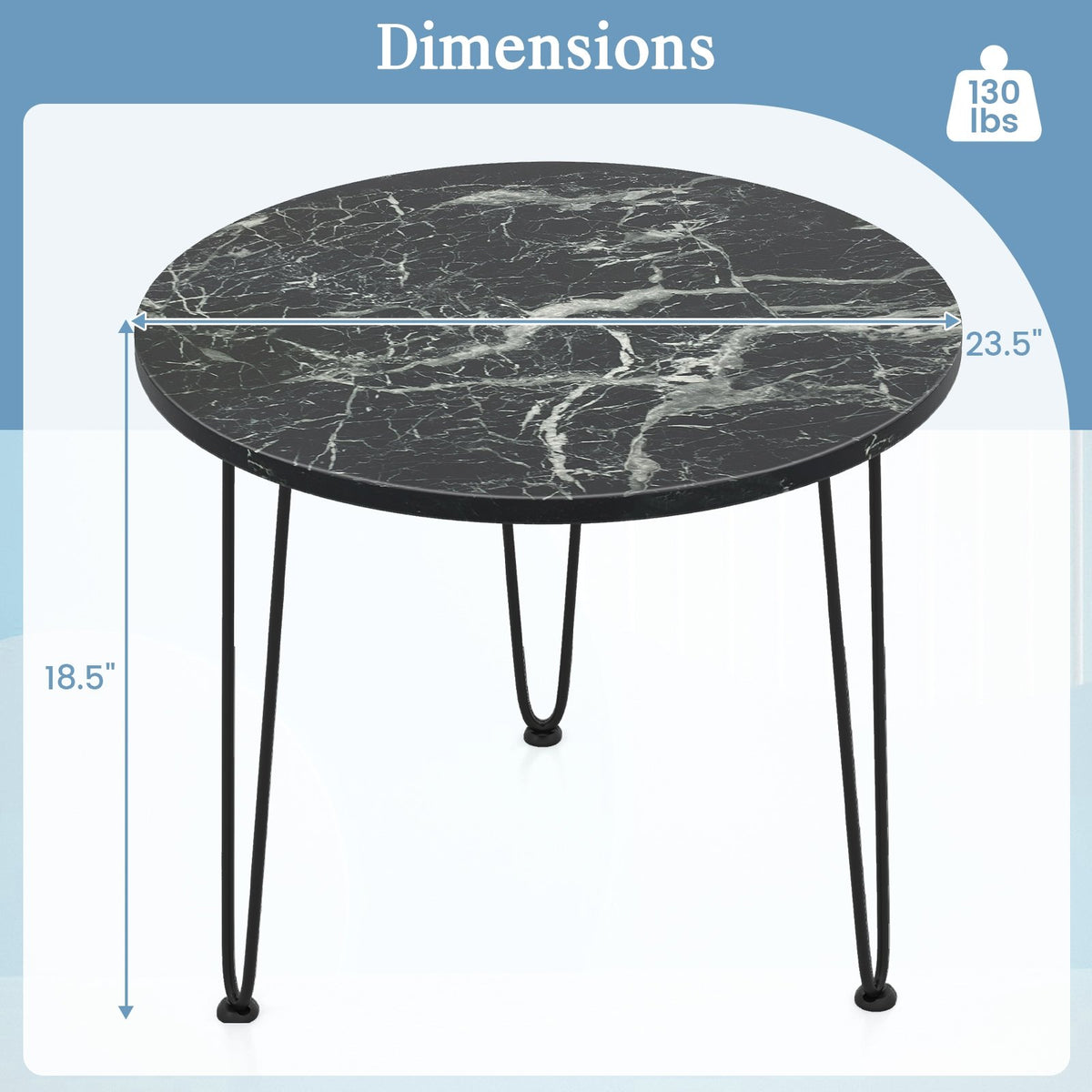 Round Coffee Table with Thickened Tabletop and Metal Tripod Legs-Black view 5