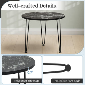 Round Coffee Table with Thickened Tabletop and Metal Tripod Legs-Black view 9