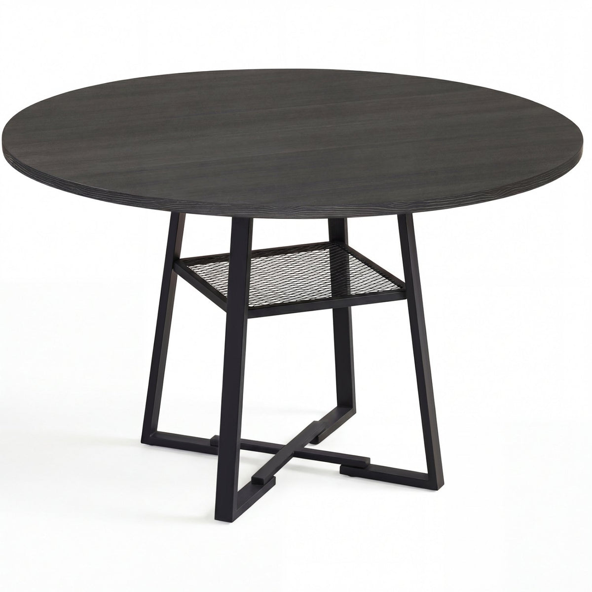 Round Dining Table for 4-6 with Storage Shelf and Metal Legs-Black