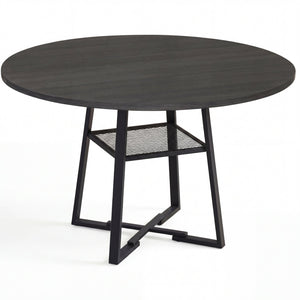 Round Dining Table for 4-6 with Storage Shelf and Metal Legs-Black