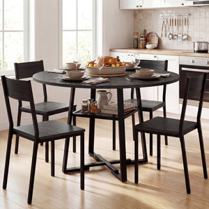 Round Dining Table for 4-6 with Storage Shelf and Metal Legs-Black view 2