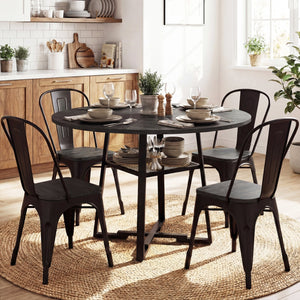 Round Dining Table for 4-6 with Storage Shelf and Metal Legs-Black view 3