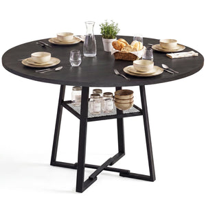 Round Dining Table for 4-6 with Storage Shelf and Metal Legs-Black view 4