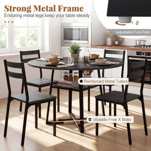Round Dining Table for 4-6 with Storage Shelf and Metal Legs-Black view 9