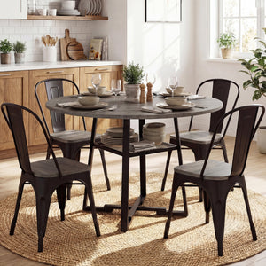 Round Dining Table for 4-6 with Storage Shelf and Metal Legs-Gray view 3