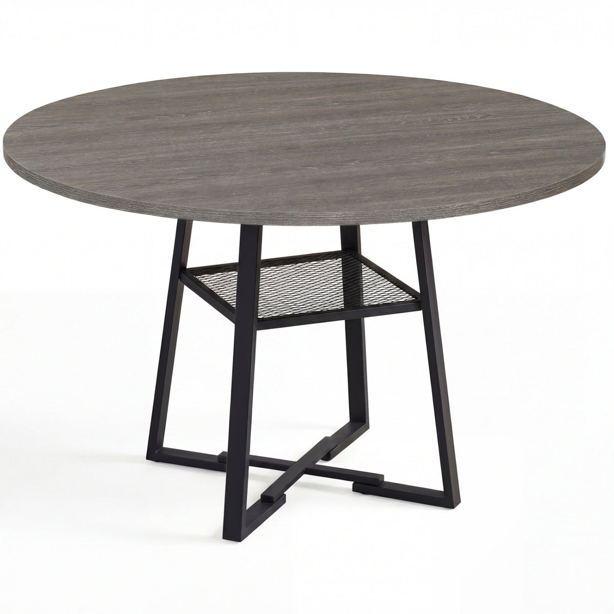 Round Dining Table for 4-6 with Storage Shelf and Metal Legs-Gray view 4