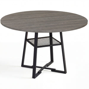 Round Dining Table for 4-6 with Storage Shelf and Metal Legs-Gray view 4