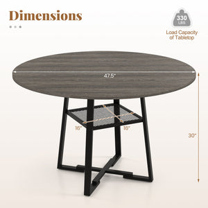 Round Dining Table for 4-6 with Storage Shelf and Metal Legs-Gray view 5