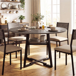 Round Dining Table for 4-6 with Storage Shelf and Metal Legs-Gray view 6