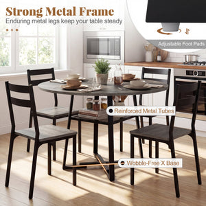Round Dining Table for 4-6 with Storage Shelf and Metal Legs-Gray view 9