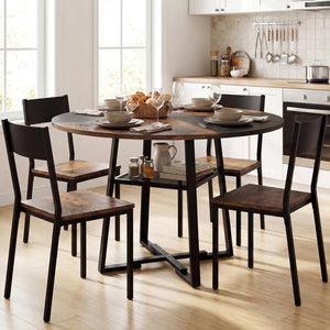 Round Dining Table for 4-6 with Storage Shelf and Metal Legs-Rustic Brown view 2