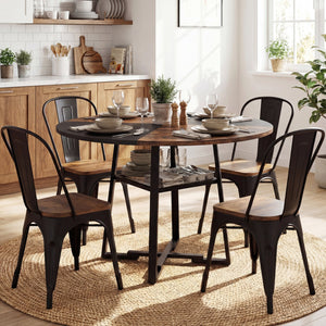 Round Dining Table for 4-6 with Storage Shelf and Metal Legs-Rustic Brown view 3