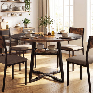 Round Dining Table for 4-6 with Storage Shelf and Metal Legs-Rustic Brown view 6