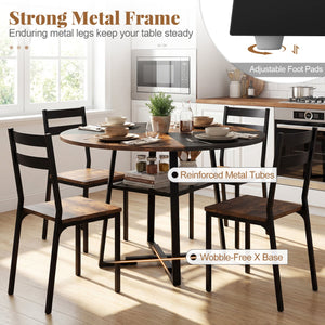 Round Dining Table for 4-6 with Storage Shelf and Metal Legs-Rustic Brown view 9
