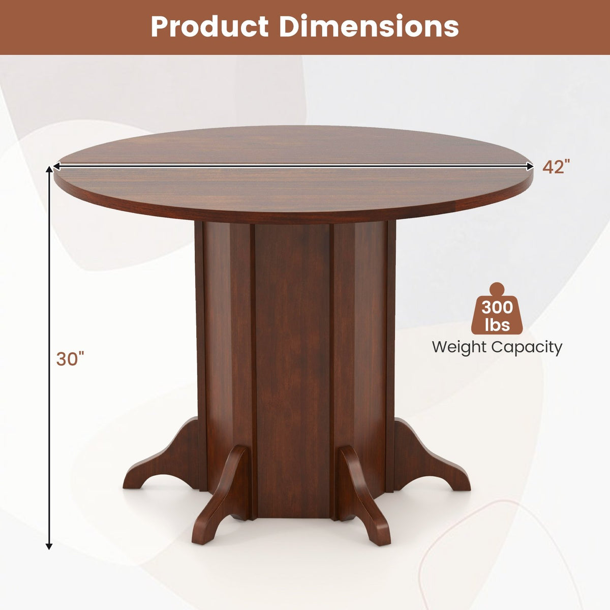 Round Dining Table with Pedestal Base for 4-6 People-Walnut view 5