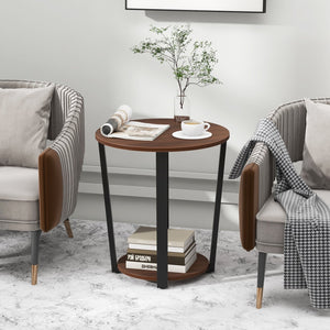 Round End Table with Open Shelf and Metal Frame-Walnut view 3