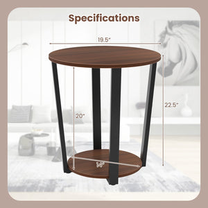 Round End Table with Open Shelf and Metal Frame-Walnut view 5